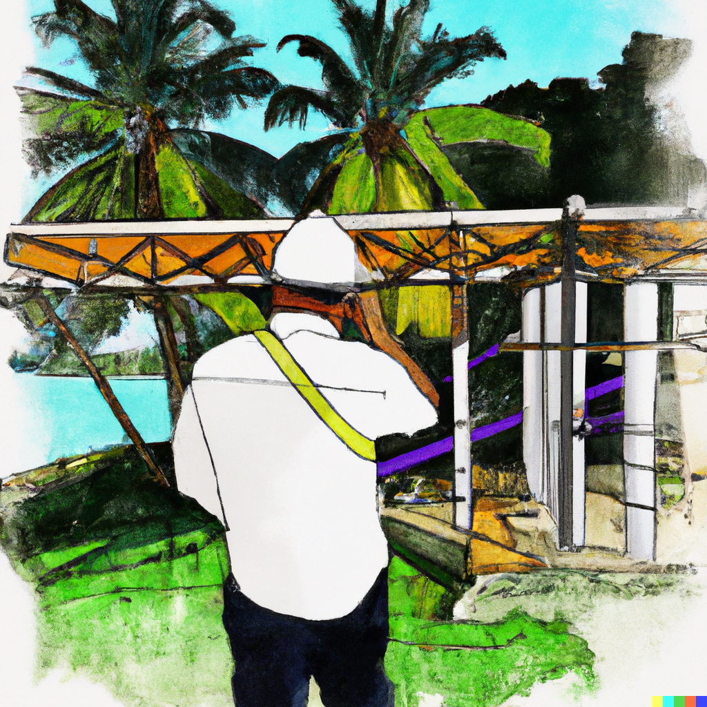 Architect on a construction site in a tropical environment