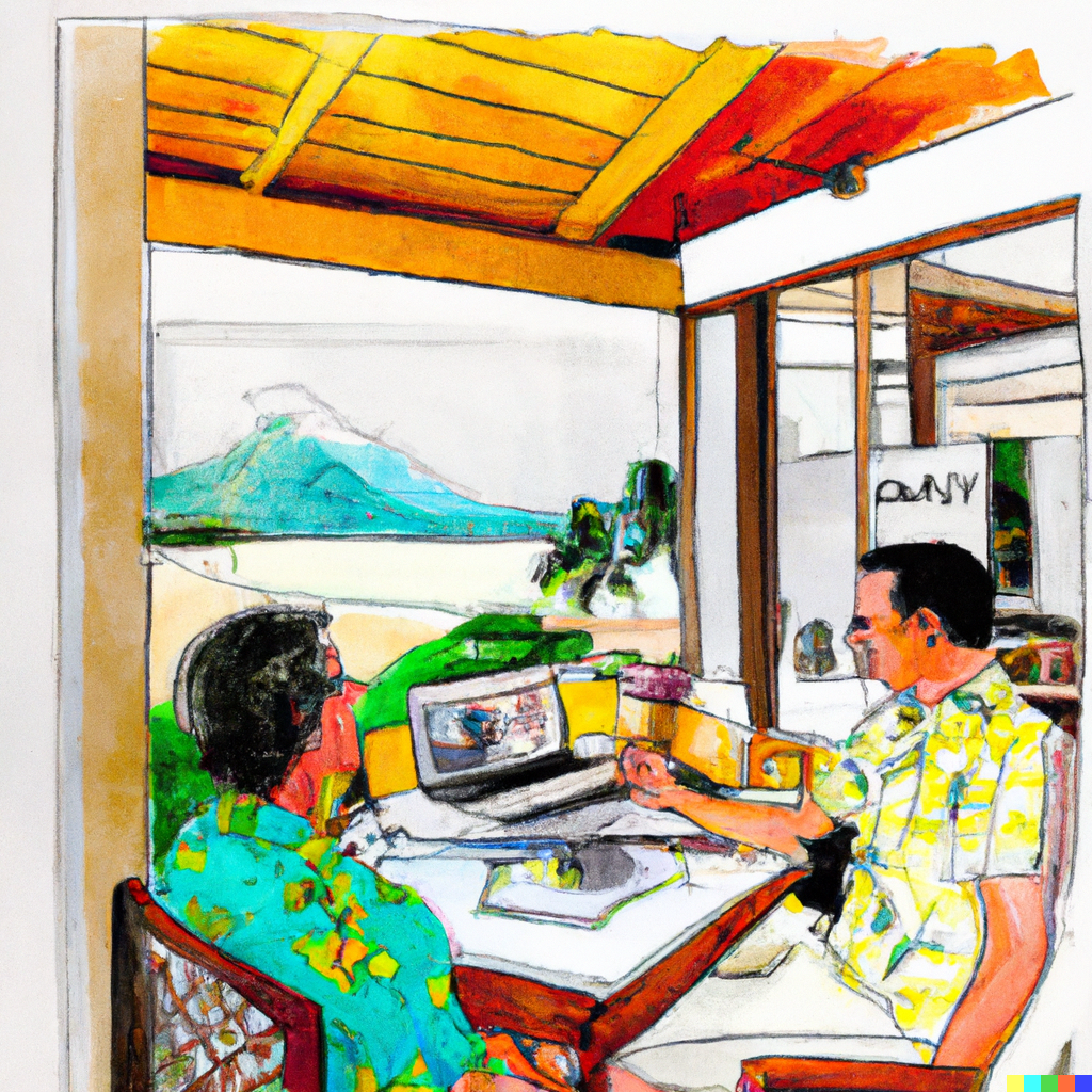Professional-Hawaii-Architect-and-customer-signing-a-contract-in-a-tropical-beach-home-office-environment